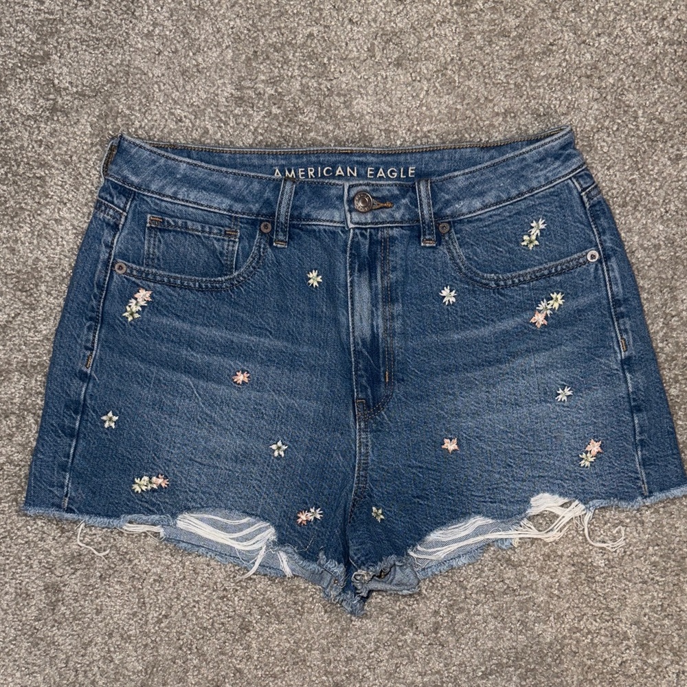 American Eagle Outfitters Floral Embroidered Jean Shorts